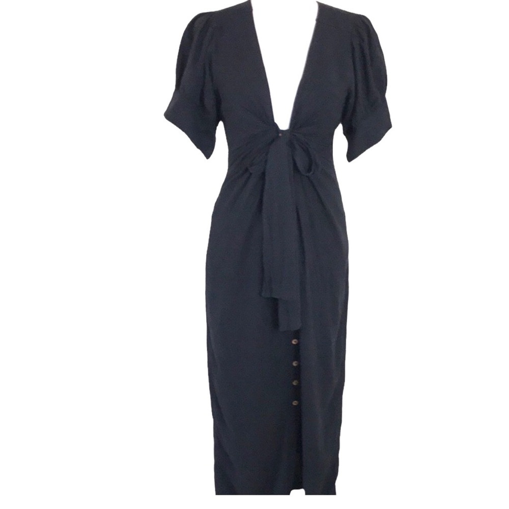 Vintage Free People V Neck Front Tie Maxi Dress Sz XS